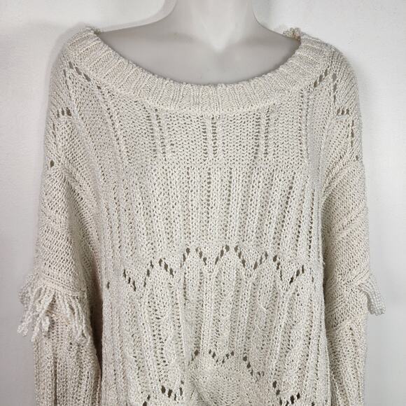 Old Navy Women's Textured Fringe Pullover Sweater XXL Wool Blend Knit Boho Chic - Picture 3 of 10